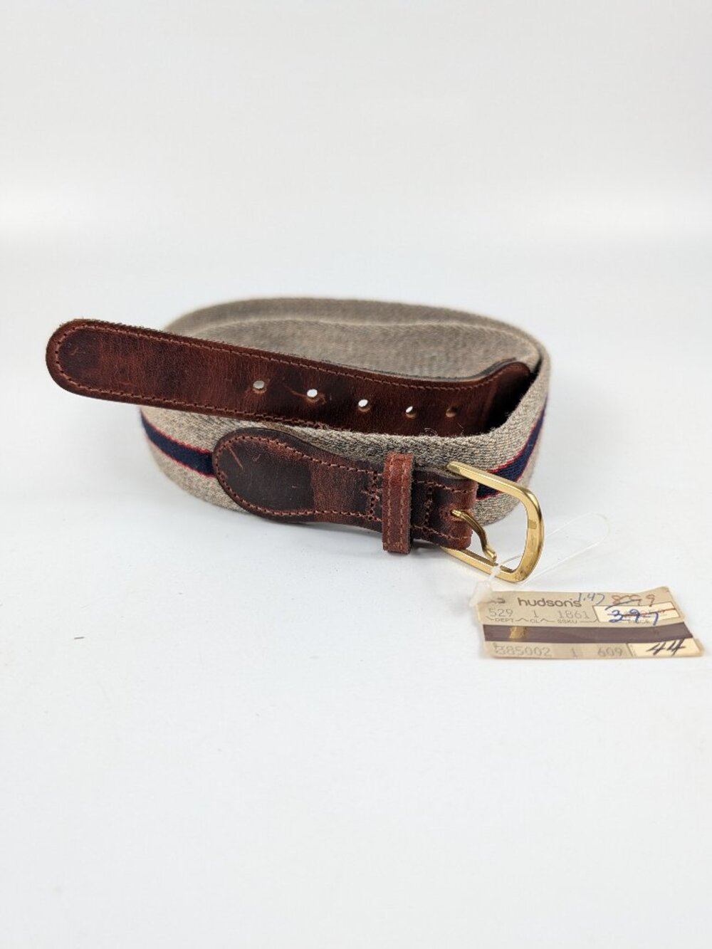 Vintage John Henry Woven Fabric & Leather Belt Unisex Size 38